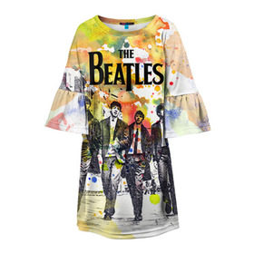 Детское платье 3D с принтом The Beatles в Санкт-Петербурге, 100% полиэстер | прямой силуэт, чуть расширенный к низу. Круглая горловина, на рукавах — воланы | beatles | rock | the beatles | битлз | битлс | битлы | рок