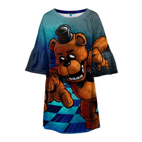 Детское платье 3D с принтом Five Nights At Freddy`s в Санкт-Петербурге, 100% полиэстер | прямой силуэт, чуть расширенный к низу. Круглая горловина, на рукавах — воланы | five nights at freddys | fnaf | freddy | игры | медведь | мишка | фнаф | фредди