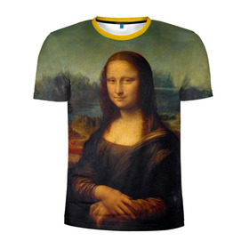 Мужская футболка 3D спортивная с принтом Леонардо да Винчи - Мона Лиза в Санкт-Петербурге, 100% полиэстер с улучшенными характеристиками | приталенный силуэт, круглая горловина, широкие плечи, сужается к линии бедра | Тематика изображения на принте: картина | леонардо да винчи | лиза | мона | мона лиза | художник