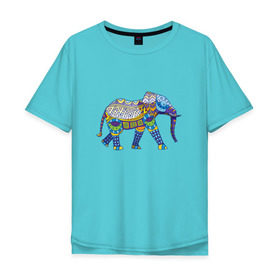 Мужская футболка хлопок Oversize с принтом Слон. Мозаика. Индия в Санкт-Петербурге, 100% хлопок | свободный крой, круглый ворот, “спинка” длиннее передней части | индия | мозаика | слон