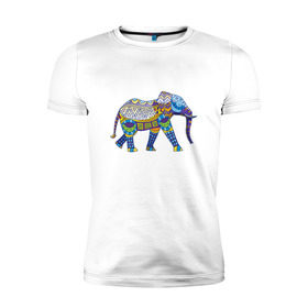 Мужская футболка премиум с принтом Слон. Мозаика. Индия в Санкт-Петербурге, 92% хлопок, 8% лайкра | приталенный силуэт, круглый вырез ворота, длина до линии бедра, короткий рукав | индия | мозаика | слон