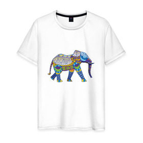 Мужская футболка хлопок с принтом Слон. Мозаика. Индия в Санкт-Петербурге, 100% хлопок | прямой крой, круглый вырез горловины, длина до линии бедер, слегка спущенное плечо. | индия | мозаика | слон