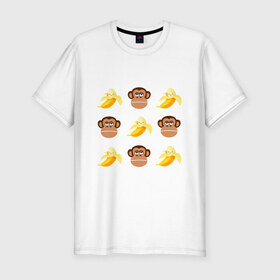 Мужская футболка премиум с принтом Обезьяна и банан в Санкт-Петербурге, 92% хлопок, 8% лайкра | приталенный силуэт, круглый вырез ворота, длина до линии бедра, короткий рукав | банан