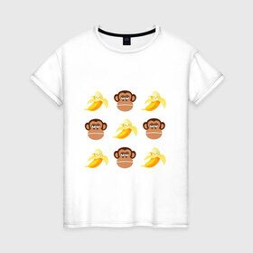 Женская футболка хлопок с принтом Обезьяна и банан в Санкт-Петербурге, 100% хлопок | прямой крой, круглый вырез горловины, длина до линии бедер, слегка спущенное плечо | банан