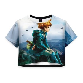 Женская футболка 3D укороченная с принтом Навсикая из долины ветров в Санкт-Петербурге, 100% полиэстер | круглая горловина, длина футболки до линии талии, рукава с отворотами | миядзаки | навсикая | хаяо