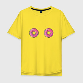 Мужская футболка хлопок Oversize с принтом Пончики в Санкт-Петербурге, 100% хлопок | свободный крой, круглый ворот, “спинка” длиннее передней части | девушкам | еда | пончики