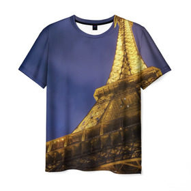 Мужская футболка 3D с принтом Эйфелева башня в Санкт-Петербурге, 100% полиэфир | прямой крой, круглый вырез горловины, длина до линии бедер | Тематика изображения на принте: париж | эйфелева башня