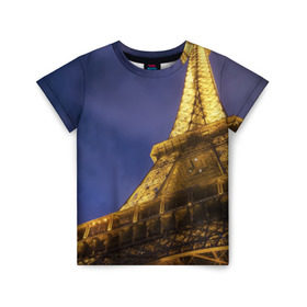 Детская футболка 3D с принтом Эйфелева башня в Санкт-Петербурге, 100% гипоаллергенный полиэфир | прямой крой, круглый вырез горловины, длина до линии бедер, чуть спущенное плечо, ткань немного тянется | Тематика изображения на принте: париж | эйфелева башня