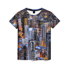 Женская футболка 3D с принтом Вечерний город в Санкт-Петербурге, 100% полиэфир ( синтетическое хлопкоподобное полотно) | прямой крой, круглый вырез горловины, длина до линии бедер | ночь | огни | пейзаж