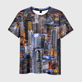Мужская футболка 3D с принтом Вечерний город в Санкт-Петербурге, 100% полиэфир | прямой крой, круглый вырез горловины, длина до линии бедер | ночь | огни | пейзаж
