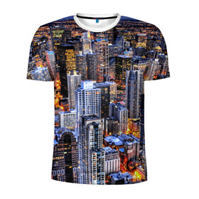 Мужская футболка 3D спортивная с принтом Вечерний город в Санкт-Петербурге, 100% полиэстер с улучшенными характеристиками | приталенный силуэт, круглая горловина, широкие плечи, сужается к линии бедра | ночь | огни | пейзаж