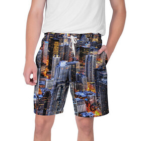 Мужские шорты 3D с принтом Вечерний город в Санкт-Петербурге,  полиэстер 100% | прямой крой, два кармана без застежек по бокам. Мягкая трикотажная резинка на поясе, внутри которой широкие завязки. Длина чуть выше колен | ночь | огни | пейзаж