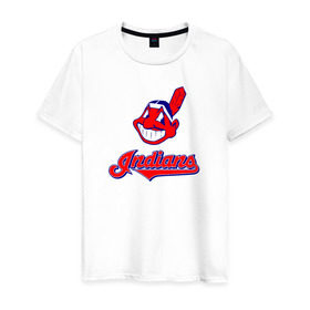 Мужская футболка хлопок с принтом Cleveland Indians в Санкт-Петербурге, 100% хлопок | прямой крой, круглый вырез горловины, длина до линии бедер, слегка спущенное плечо. | Тематика изображения на принте: 