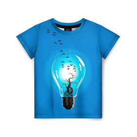 Детская футболка 3D с принтом Лампочка в Санкт-Петербурге, 100% гипоаллергенный полиэфир | прямой крой, круглый вырез горловины, длина до линии бедер, чуть спущенное плечо, ткань немного тянется | дерево | лампочка | птицы