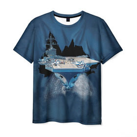 Мужская футболка 3D с принтом Авианосец в Санкт-Петербурге, 100% полиэфир | прямой крой, круглый вырез горловины, длина до линии бедер | mountain | авианосец | адмирал | корабль | кузнецов | маунтин