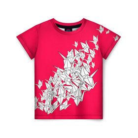 Детская футболка 3D с принтом 1000 Cranes в Санкт-Петербурге, 100% гипоаллергенный полиэфир | прямой крой, круглый вырез горловины, длина до линии бедер, чуть спущенное плечо, ткань немного тянется | Тематика изображения на принте: 1000 cranes | cranes | paper | бумага | бумажные | журавли | журавлики | оригами