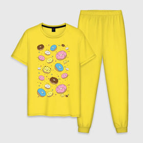 Мужская пижама хлопок с принтом Пончики в Санкт-Петербурге, 100% хлопок | брюки и футболка прямого кроя, без карманов, на брюках мягкая резинка на поясе и по низу штанин
 | Тематика изображения на принте: гомер