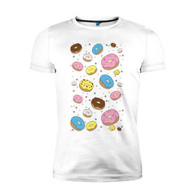 Мужская футболка премиум с принтом Пончики в Санкт-Петербурге, 92% хлопок, 8% лайкра | приталенный силуэт, круглый вырез ворота, длина до линии бедра, короткий рукав | гомер
