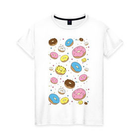 Женская футболка хлопок с принтом Пончики в Санкт-Петербурге, 100% хлопок | прямой крой, круглый вырез горловины, длина до линии бедер, слегка спущенное плечо | гомер