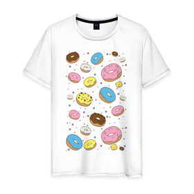 Мужская футболка хлопок с принтом Пончики в Санкт-Петербурге, 100% хлопок | прямой крой, круглый вырез горловины, длина до линии бедер, слегка спущенное плечо. | Тематика изображения на принте: гомер
