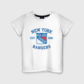 Детская футболка хлопок с принтом New York Rengers в Санкт-Петербурге, 100% хлопок | круглый вырез горловины, полуприлегающий силуэт, длина до линии бедер | new york | new york rengers | rengers | спорт | хоккей