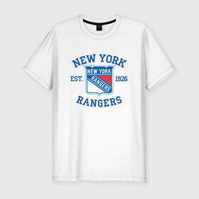 Мужская футболка премиум с принтом New York Rengers в Санкт-Петербурге, 92% хлопок, 8% лайкра | приталенный силуэт, круглый вырез ворота, длина до линии бедра, короткий рукав | new york | new york rengers | rengers | спорт | хоккей