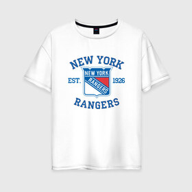 Женская футболка хлопок Oversize с принтом New York Rengers в Санкт-Петербурге, 100% хлопок | свободный крой, круглый ворот, спущенный рукав, длина до линии бедер
 | new york | new york rengers | rengers | спорт | хоккей