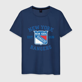 Мужская футболка хлопок с принтом New York Rengers в Санкт-Петербурге, 100% хлопок | прямой крой, круглый вырез горловины, длина до линии бедер, слегка спущенное плечо. | new york | new york rengers | rengers | спорт | хоккей