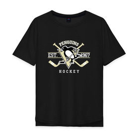 Мужская футболка хлопок Oversize с принтом Pittsburgh Penguins в Санкт-Петербурге, 100% хлопок | свободный крой, круглый ворот, “спинка” длиннее передней части | penguins | pittsburgh | pittsburgh penguins | спорт | хоккей