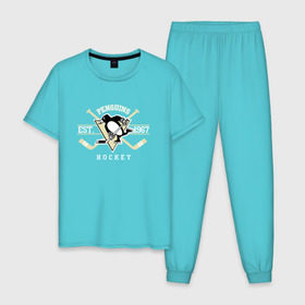 Мужская пижама хлопок с принтом Pittsburgh Penguins в Санкт-Петербурге, 100% хлопок | брюки и футболка прямого кроя, без карманов, на брюках мягкая резинка на поясе и по низу штанин
 | penguins | pittsburgh | pittsburgh penguins | спорт | хоккей