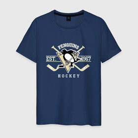 Мужская футболка хлопок с принтом Pittsburgh Penguins в Санкт-Петербурге, 100% хлопок | прямой крой, круглый вырез горловины, длина до линии бедер, слегка спущенное плечо. | penguins | pittsburgh | pittsburgh penguins | спорт | хоккей