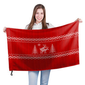 Флаг 3D с принтом Свитер с оленями в Санкт-Петербурге, 100% полиэстер | плотность ткани — 95 г/м2, размер — 67 х 109 см. Принт наносится с одной стороны | deer | new year | sweater | winter | зима | новый год | олени | рождество | с новым годом | сhristmas | свитер