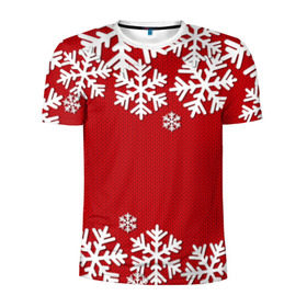 Мужская футболка 3D спортивная с принтом Снежинки в Санкт-Петербурге, 100% полиэстер с улучшенными характеристиками | приталенный силуэт, круглая горловина, широкие плечи, сужается к линии бедра | new year | snowflake | sweater | winter | зима | новый год | рождество | с новым годом | сhristmas | свитер | снежинка