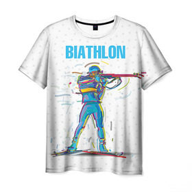 Мужская футболка 3D с принтом Биатлон в Санкт-Петербурге, 100% полиэфир | прямой крой, круглый вырез горловины, длина до линии бедер | biathlon | sport | winter | биатлон | биатлонисты | зимние виды спорта | спорт | стрельба