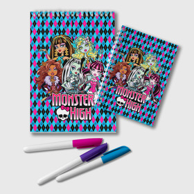 Блокнот с принтом Monster High в Санкт-Петербурге, 100% бумага | 48 листов, плотность листов — 60 г/м2, плотность картонной обложки — 250 г/м2. Листы скреплены удобной пружинной спиралью. Цвет линий — светло-серый
 | монстер хай