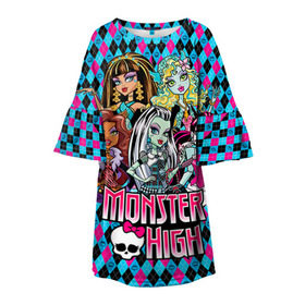 Детское платье 3D с принтом Monster High в Санкт-Петербурге, 100% полиэстер | прямой силуэт, чуть расширенный к низу. Круглая горловина, на рукавах — воланы | монстер хай