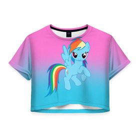 Женская футболка 3D укороченная с принтом My Little Pony в Санкт-Петербурге, 100% полиэстер | круглая горловина, длина футболки до линии талии, рукава с отворотами | friendship is magic | mlp | my little pony | pinky pie | pony | swag | дружба | литл пони | мой маленький пони | пони | поняши | поняшки | сваг | свэг | чудо