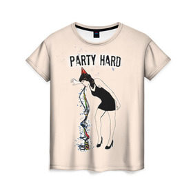 Женская футболка 3D с принтом Party hard в Санкт-Петербурге, 100% полиэфир ( синтетическое хлопкоподобное полотно) | прямой крой, круглый вырез горловины, длина до линии бедер | happy new year | new year | party | вечеринка | конфетти | новый год | с новым годом
