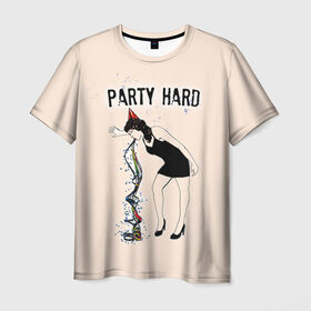 Мужская футболка 3D с принтом Party hard в Санкт-Петербурге, 100% полиэфир | прямой крой, круглый вырез горловины, длина до линии бедер | happy new year | new year | party | вечеринка | конфетти | новый год | с новым годом