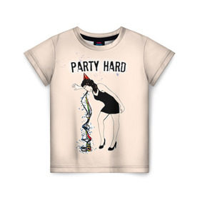 Детская футболка 3D с принтом Party hard в Санкт-Петербурге, 100% гипоаллергенный полиэфир | прямой крой, круглый вырез горловины, длина до линии бедер, чуть спущенное плечо, ткань немного тянется | happy new year | new year | party | вечеринка | конфетти | новый год | с новым годом