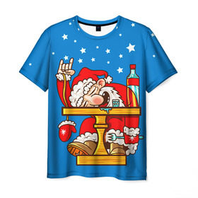 Мужская футболка 3D с принтом Дед мороз в Санкт-Петербурге, 100% полиэфир | прямой крой, круглый вырез горловины, длина до линии бедер | happy new year | new year | santa | santa claus | дед мороз | новый год | с новым годом | санта клаус | снежинки