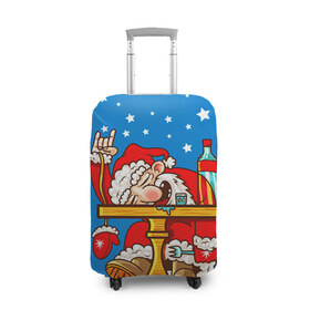 Чехол для чемодана 3D с принтом Дед мороз в Санкт-Петербурге, 86% полиэфир, 14% спандекс | двустороннее нанесение принта, прорези для ручек и колес | happy new year | new year | santa | santa claus | дед мороз | новый год | с новым годом | санта клаус | снежинки