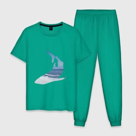 Мужская пижама хлопок с принтом Winter shark в Санкт-Петербурге, 100% хлопок | брюки и футболка прямого кроя, без карманов, на брюках мягкая резинка на поясе и по низу штанин
 | акула | зима | лед | пляж