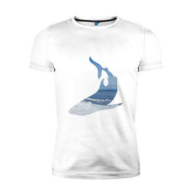 Мужская футболка премиум с принтом Winter shark в Санкт-Петербурге, 92% хлопок, 8% лайкра | приталенный силуэт, круглый вырез ворота, длина до линии бедра, короткий рукав | акула | зима | лед | пляж
