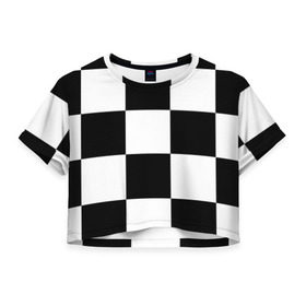 Женская футболка 3D укороченная с принтом Клетка в Санкт-Петербурге, 100% полиэстер | круглая горловина, длина футболки до линии талии, рукава с отворотами | белый | черно белый | черный | шахматная