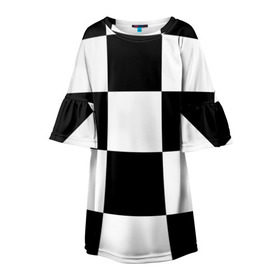 Детское платье 3D с принтом Клетка в Санкт-Петербурге, 100% полиэстер | прямой силуэт, чуть расширенный к низу. Круглая горловина, на рукавах — воланы | белый | черно белый | черный | шахматная