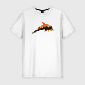 Мужская футболка премиум с принтом Summer Dolphin в Санкт-Петербурге, 92% хлопок, 8% лайкра | приталенный силуэт, круглый вырез ворота, длина до линии бедра, короткий рукав | 