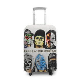 Чехол для чемодана 3D с принтом Hollywood Undead в Санкт-Петербурге, 86% полиэфир, 14% спандекс | двустороннее нанесение принта, прорези для ручек и колес | хип хоп