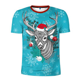 Мужская футболка 3D спортивная с принтом Новогодний олень в Санкт-Петербурге, 100% полиэстер с улучшенными характеристиками | приталенный силуэт, круглая горловина, широкие плечи, сужается к линии бедра | 2016 | christmas | deer | год | новогодний | новый | олень | рождественский | с новым годом