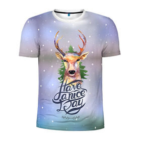 Мужская футболка 3D спортивная с принтом Новогодний олень в Санкт-Петербурге, 100% полиэстер с улучшенными характеристиками | приталенный силуэт, круглая горловина, широкие плечи, сужается к линии бедра | 2016 | christmas | deer | год | новогодний | новый | олень | рождественский | с новым годом